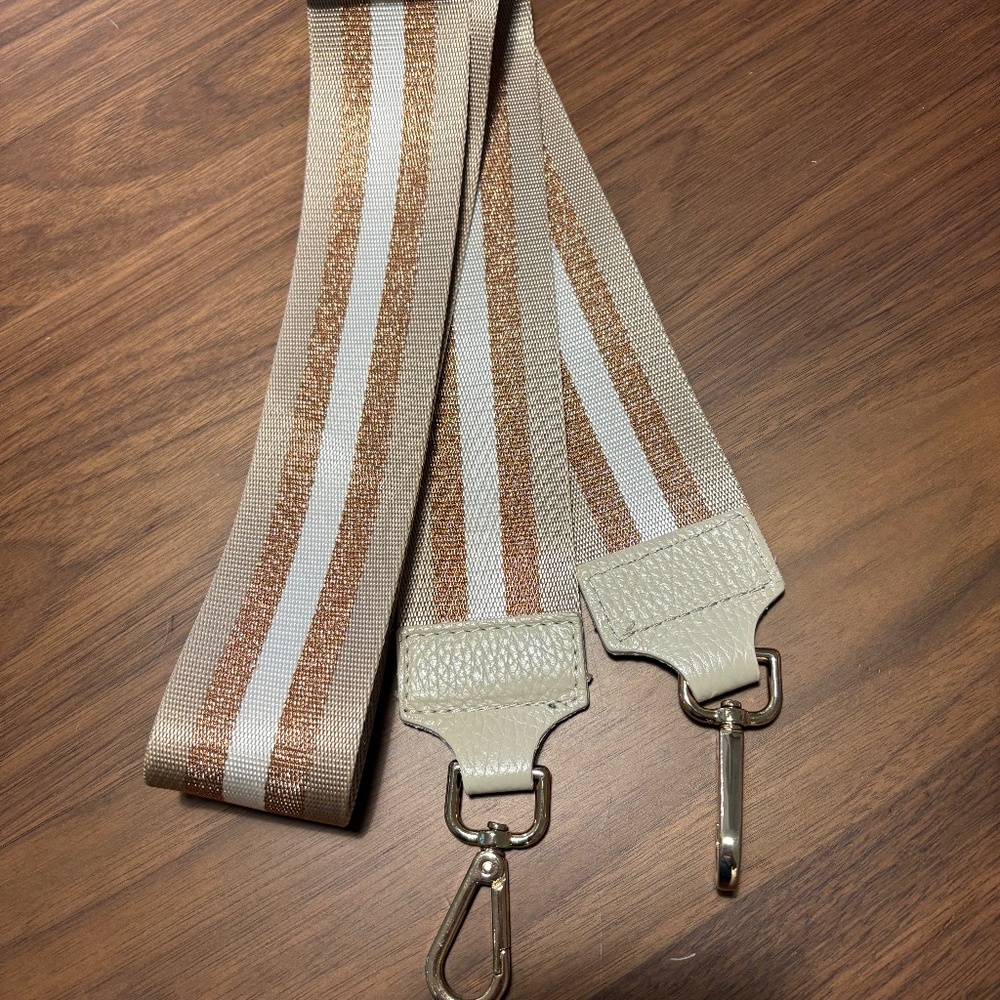 Striped fabric purse strap - tri-color with gold hardware